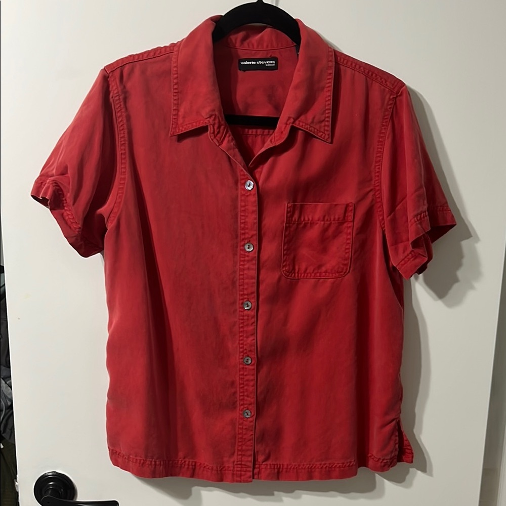 Valerie Stevens Casual Red Button Up Short Sleeved & Soft Shirt
